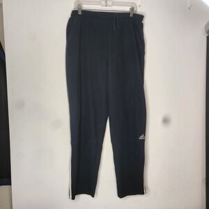 VTG Adidas Sweatpants Mens Large Baggy Logo White‎ Stripe Elastic Drawstring Blk
